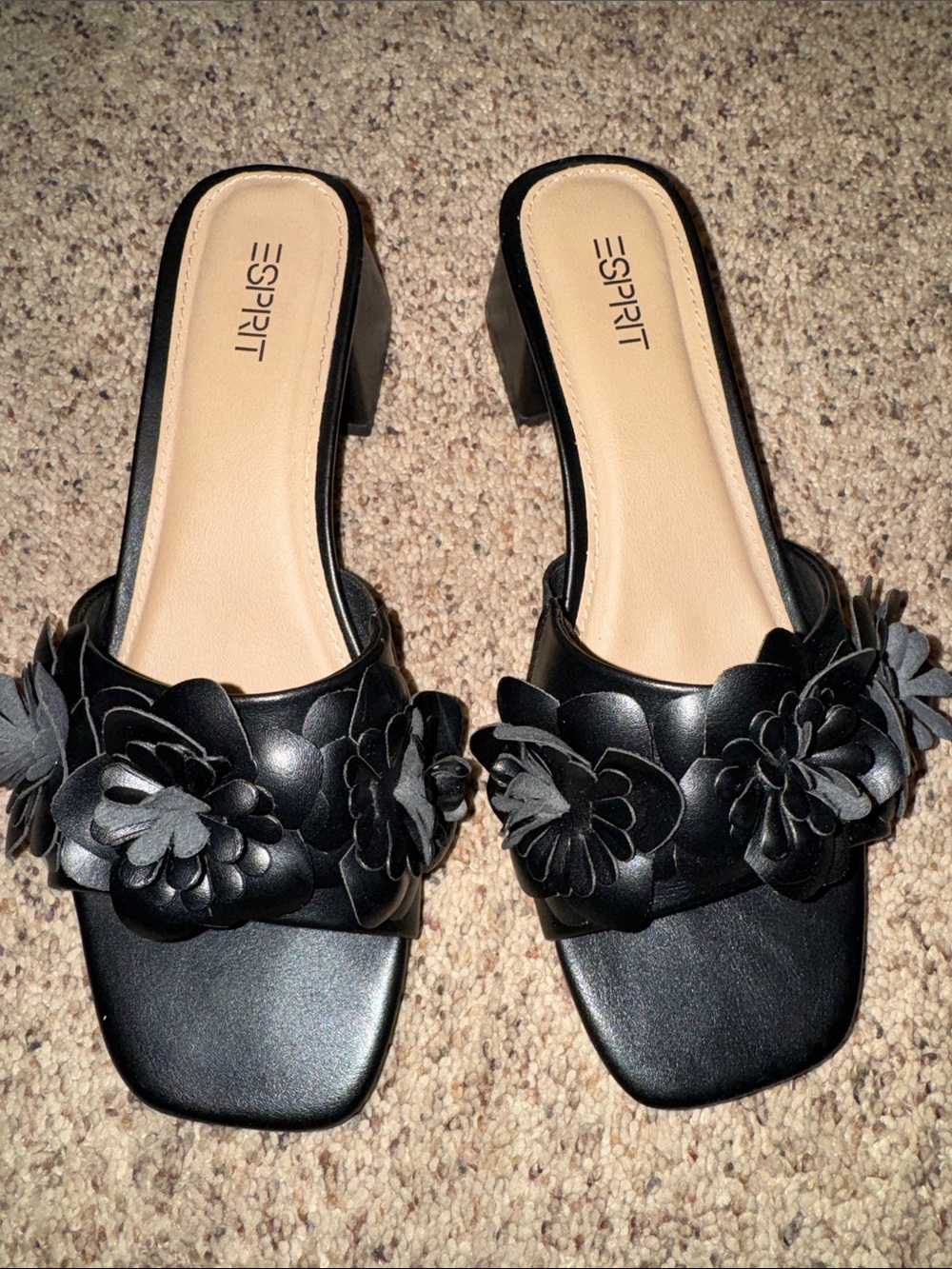 Esprit Black Floral Leather Slide Mules